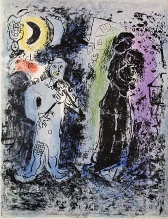 Litografía Chagall - Das schwarze Paar und der Musikant