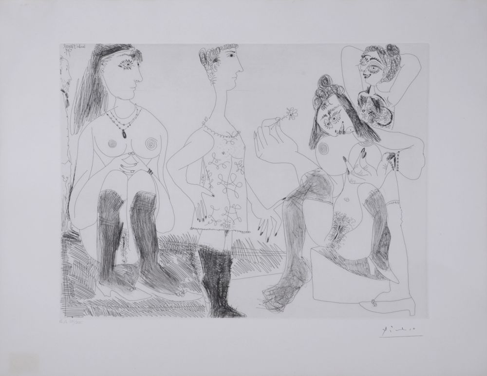 Grabado Picasso - Degas songeant, filles entre elles