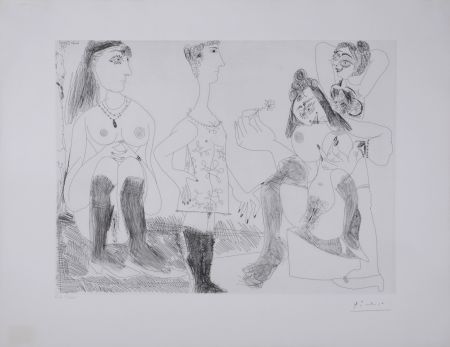 Grabado Picasso - Degas songeant, filles entre elles