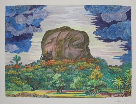 Litografía Von Gugel - Der Fels von Sigiriya bei Tag / The Rock of Sigiriya at Daytime