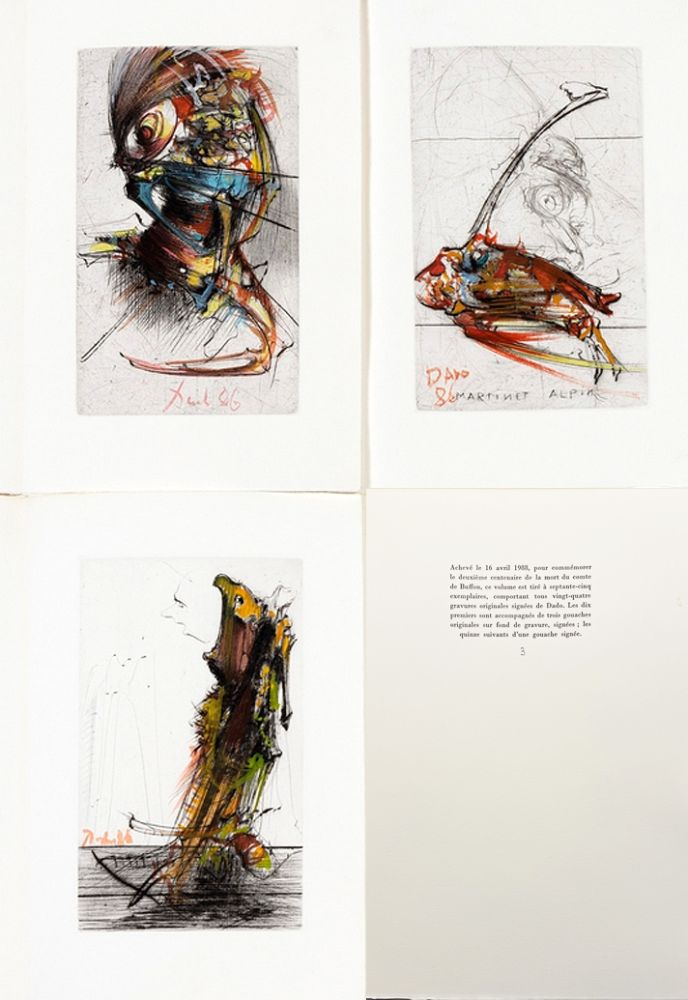 Libro Ilustrado Dado - DES HIRONDELLES et de quelques oiseaux... Ex de tête, avec 3 gouaches originales.