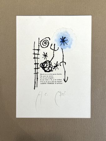 Heliograbado Miró - Dessin Aquarellé et signé pour Sainte Thérèse d'Avila (1960)