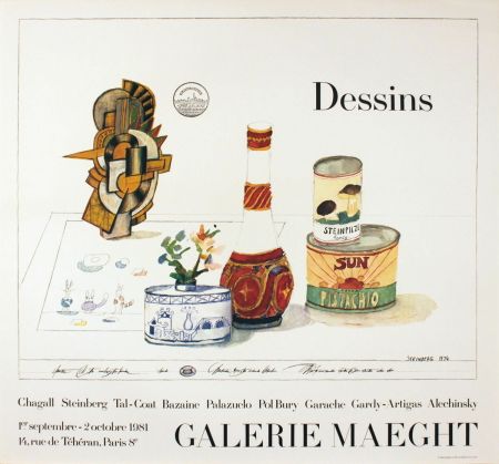 Cartel Steinberg - DESSINS. Galerie Maeght 1981. Tirage de luxe de l'affiche.