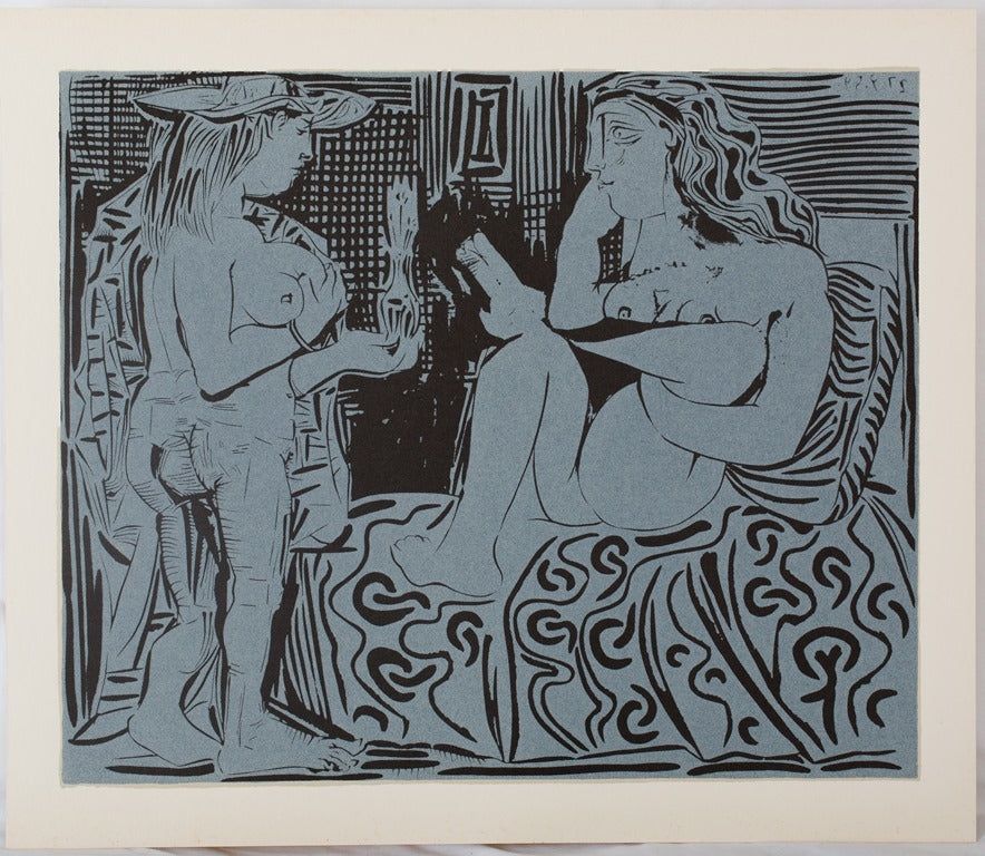 Linograbado Picasso - Deux femmes au flacon de parfum