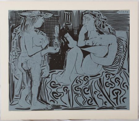 Linograbado Picasso - Deux femmes au flacon de parfum
