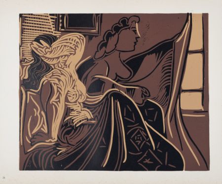 Linograbado Picasso (After) - Deux femmes près de la fenêtre, 1962