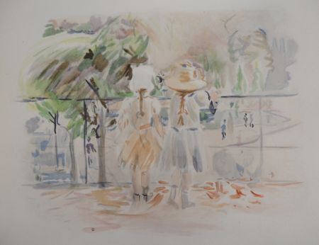 Litografía Morisot - Deux fillettes au Jardin des Tuileries