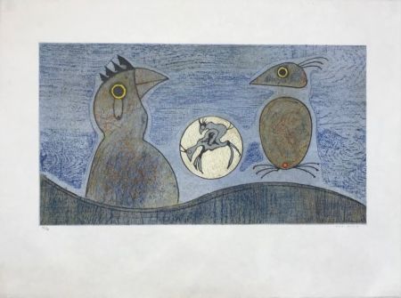 Litografía Ernst - Deux Oiseaux 