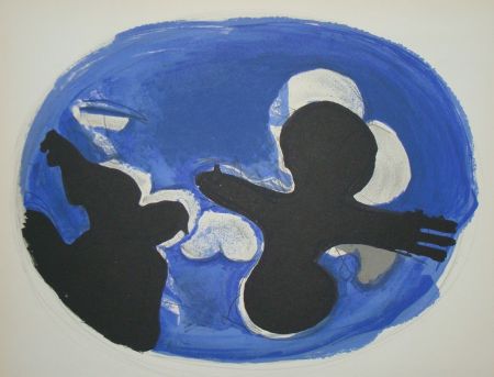 Litografía Braque - Deux Oiseaux Sur Fond Bleue