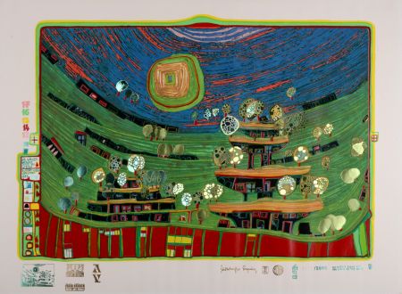 Serigrafía Hundertwasser - Die Häuser hängen unter den wiesen, Plate 9
