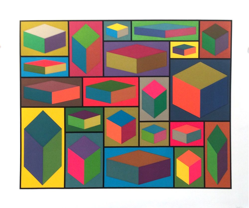 Linograbado Lewitt - Distorted Cubes