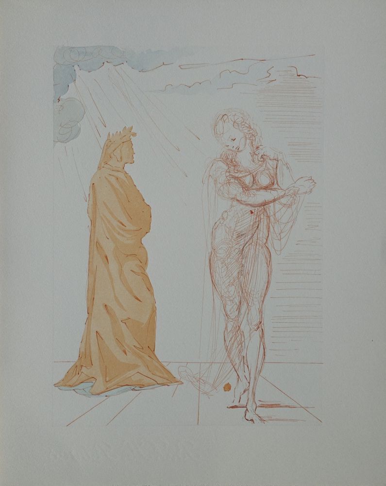 Grabado En Madera Dali - Divine Comédie, Enfer 2, Virgile réconforte Dante