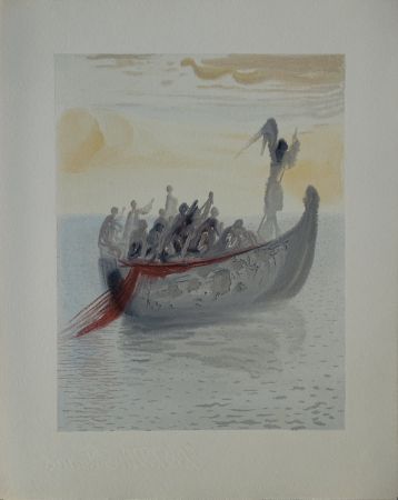 Grabado En Madera Dali - Divine Comédie, Purgatoire 2, La barque du nocher