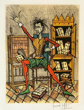 Litografía Buffet - Don Quichotte dans la Bibliothèque 