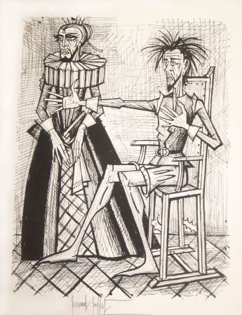 Litografía Buffet - Don Quichotte et la duègne barbue
