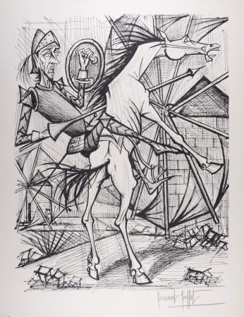 Litografía Buffet - Don Quichotte et le Moulin à vent, 1989 - Hand-signed