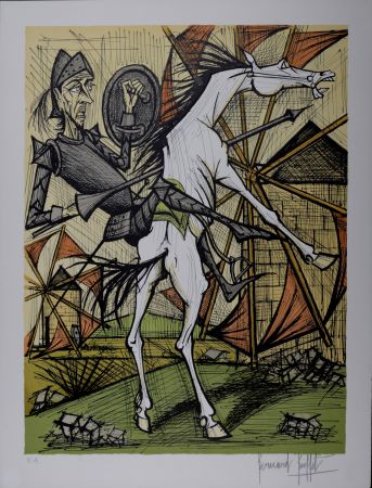 Litografía Buffet - Don Quichotte et les Moulins à vent, 1989