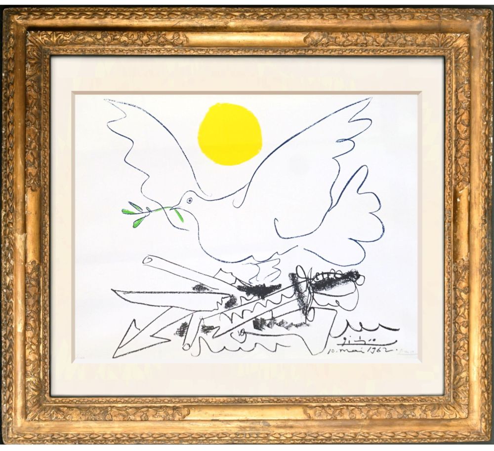 Litografía Picasso - Dove with yellow sun (Colombe au Soleil)