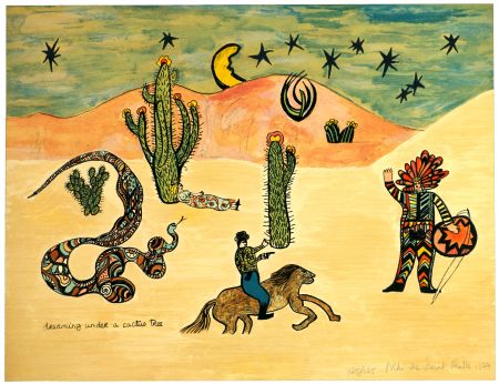 Litografía De Saint Phalle - Dreaming under a cactus tree