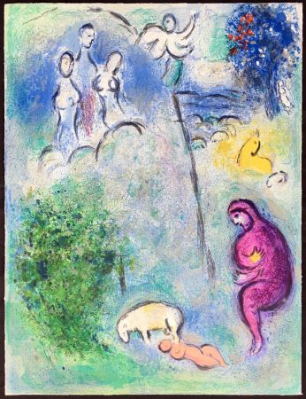 Litografía Chagall - DÉCOUVERTE DE CHLOÉ PAR DRYAS (de la Suite Daphnis & Chloé - 1961)