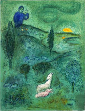 Litografía Chagall - DÉCOUVERTE DE DAPHNIS PAR LAMON (de Daphnis et Choé. 1961)
