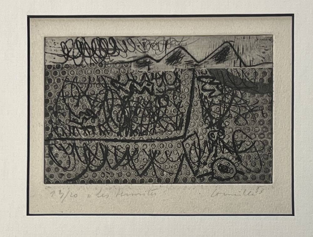 Aguafuerte Corneille - Eau-forte encadrée Les termites 1953 Numéro 3/20