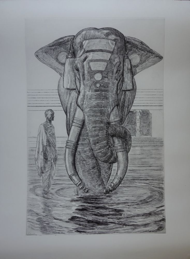Grabado Jouve - Elephants du temple de Siva