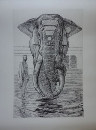 Grabado Jouve - Elephants du temple de Siva
