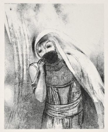 Litografía Redon - Elle tire de sa poitrine une éponge toute noire, la couvre de baisers (from la Tentation de Saint Antoine, troisième série)