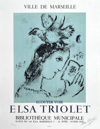 Litografía Chagall - Elsa Triolet - Ecouter Voir