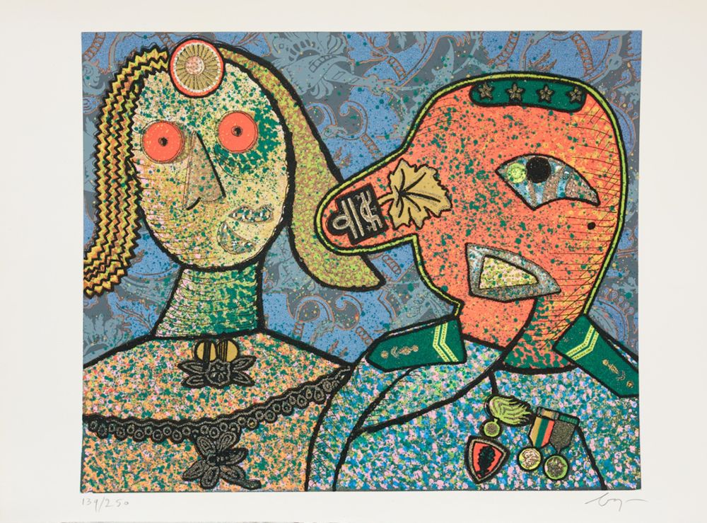 Grabado Baj - Enrico baj (1924–2003) – Il Generale Amin Dada e una delle sue mogli-Mixed media