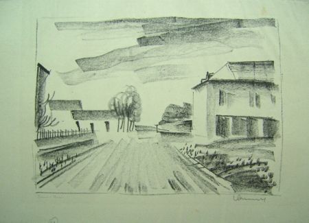 Litografía Vlaminck - Entrée de Village