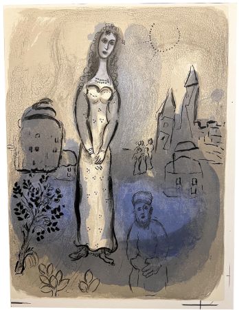 Litografía Chagall - ESTHER  (Dessins pour la Bible, 1960)