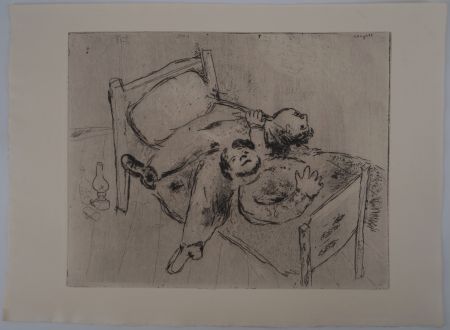Grabado Chagall - Etendus sur le lit