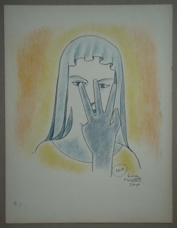 Litografía Cocteau - Etude - La vierge se cache le visage avec 3 doigts