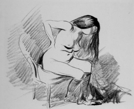Litografía Forain - Etude de femme assise, se déshabillant