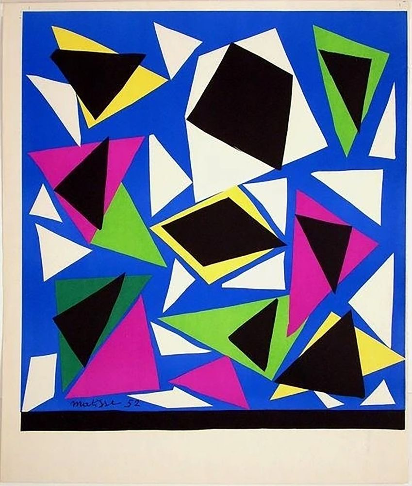 Litografía Matisse - Exposition Galerie Kléber 1952. Lithographie sur Arches d'après les papiers découpés. 