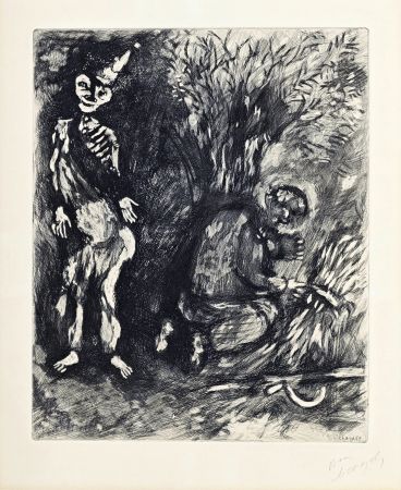 Grabado Chagall - Fables de la Fontaine : La mort et le bucheron, 1952