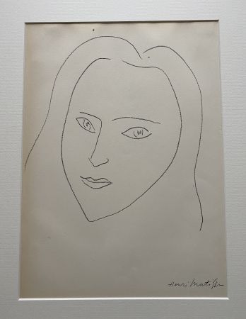 Litografía Matisse (After) - Facing Woman’s  portrait with long hair 
