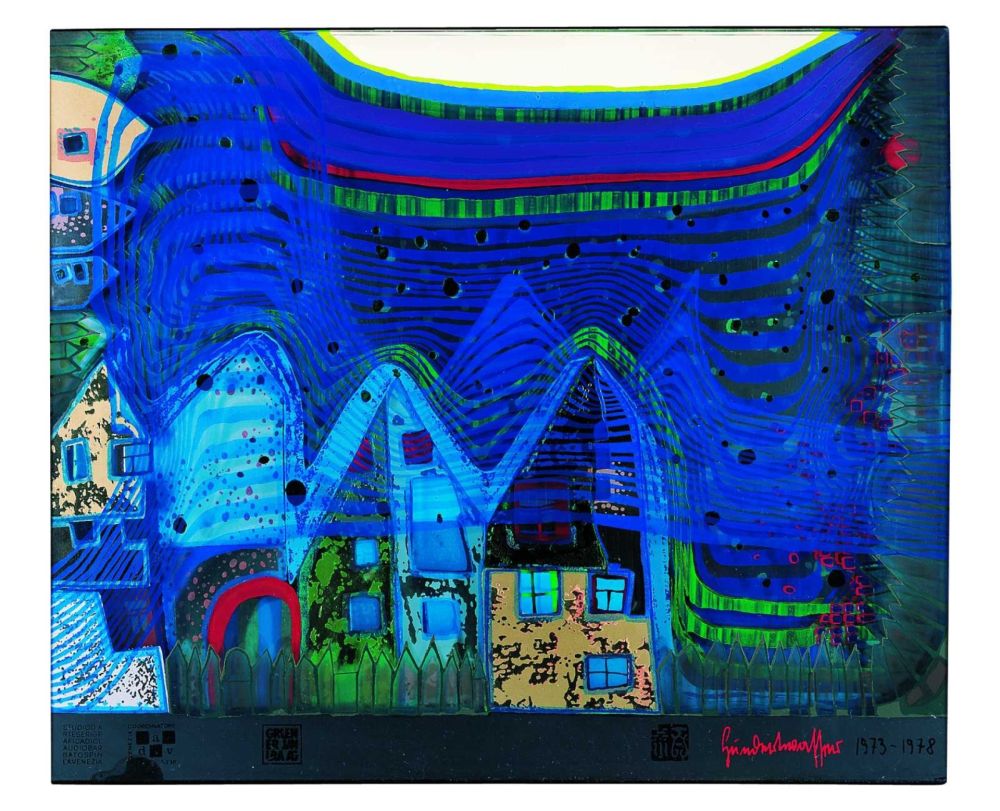 Serigrafía Hundertwasser - Fall In Cloud - Fall In Fog - Fall Out