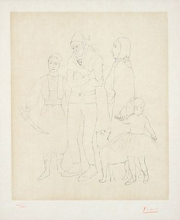 Grabado Picasso - Famille de Saltimbanques (Family of Acrobats), c.1950