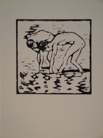 Grabado En Madera Giacometti - Fanciulli nel lago, Alberto und Diego im Silsersee