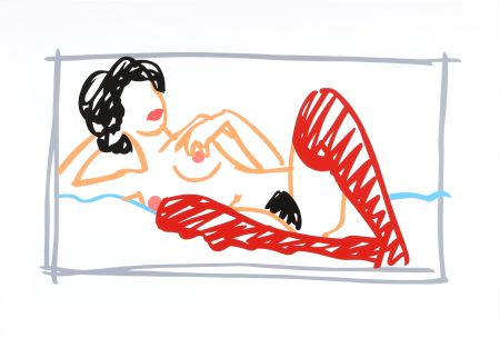 Serigrafía Wesselmann - Fast Sketch Red Stocking Nude