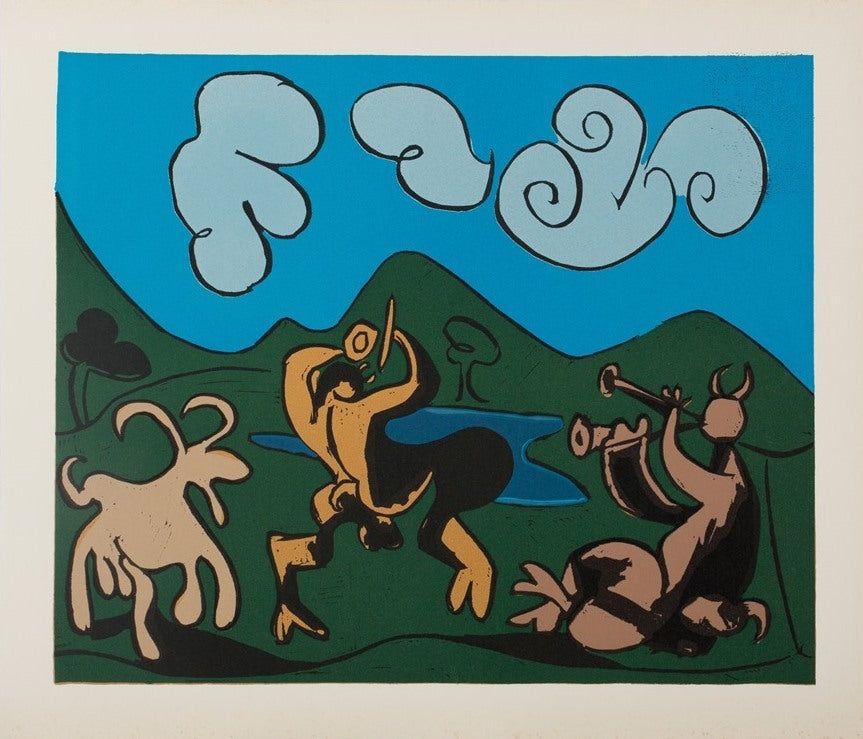 Linograbado Picasso - Faunes et chèvre