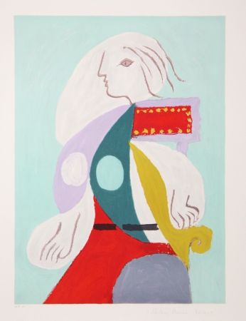 Litografía Picasso - Femme A La Robe Multicolore