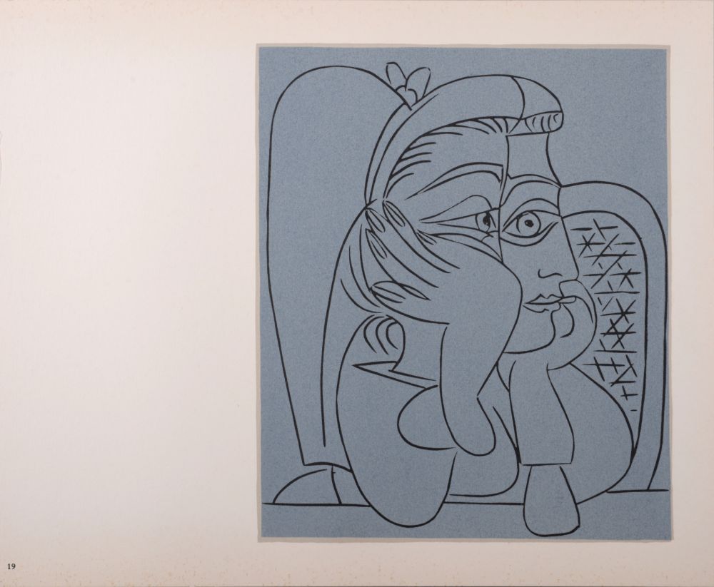 Linograbado Picasso (After) - Femme accoudée, 1962