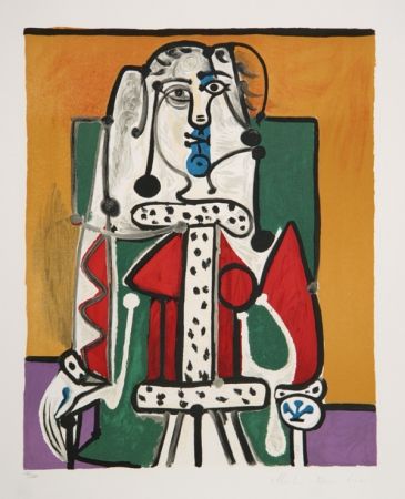 Litografía Picasso - Femme Assise A La Robe D'Hermine
