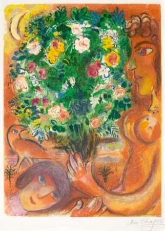 Litografía Chagall - Femme au Bouquet (Woman with Bouquet)