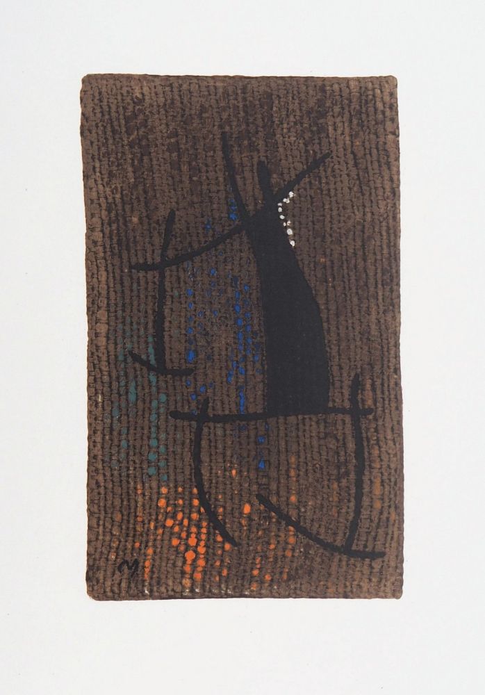 Litografía Miró - Femme au fond marron