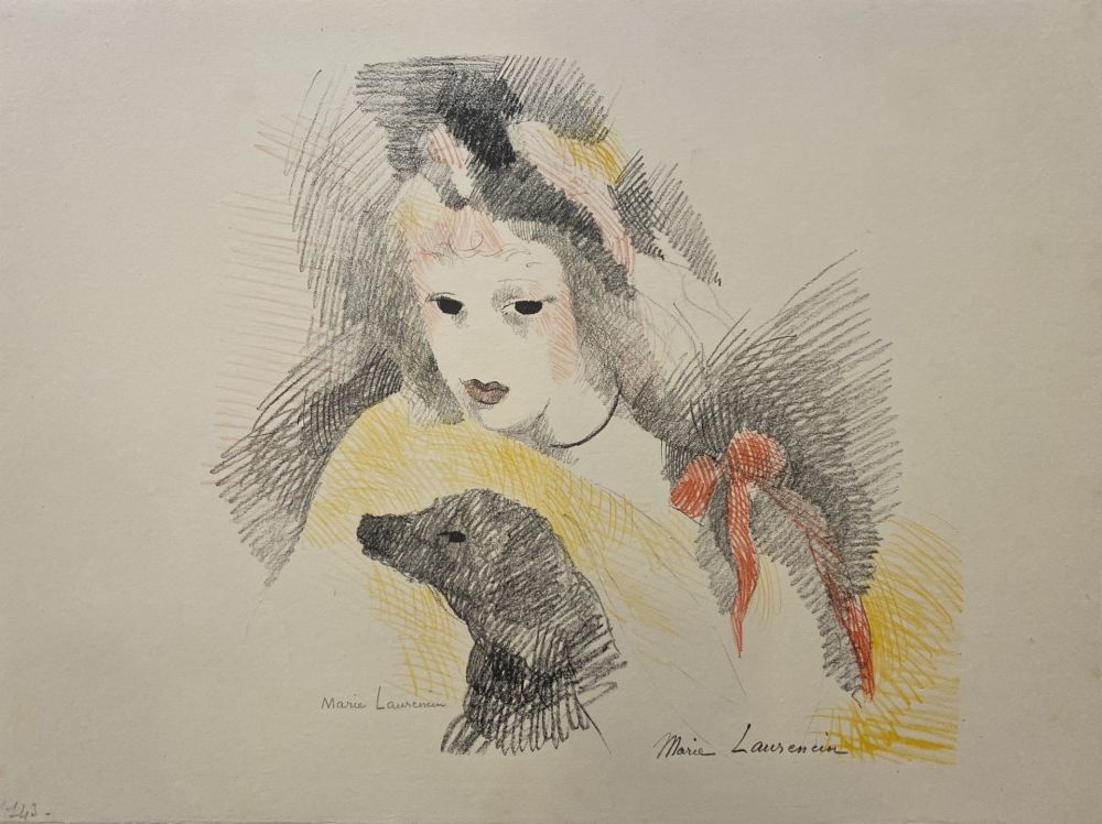 Litografía Laurencin - Femme avec chien